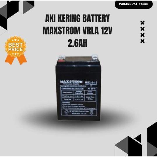 Aki Kering Battery Timbangan Lampu Emergency 12V 2.6Ah Maxstrom Vrla