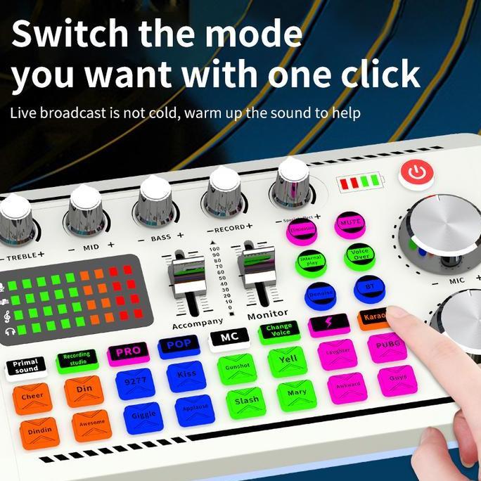 Siborie  White F998 Sound Card Mixer Bluetooth Soundcard live phone PC-live