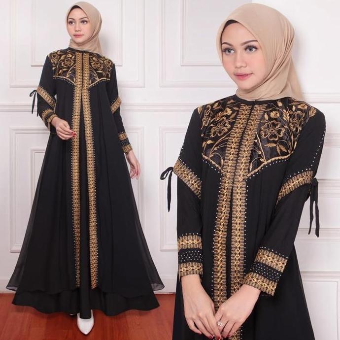 GAMIS ABAYA TURKEY HITAM BUSUI TANGAN ROMPI BORDIR MIX ORGANZA TERBARU  Dress Muslim Wanita Terlaris