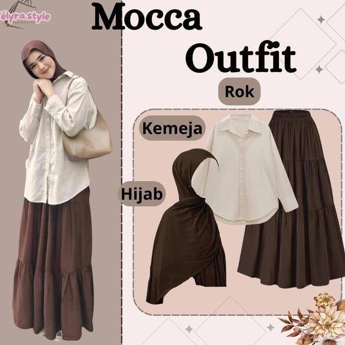 OOTD Wanita Rok Style ( Kemeja Basic , Rok Susun , Pasmina Jersey ) OOTD Kekinian VS2Q Atasan