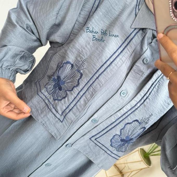 Widia Set Celana Tunik Bordir Polos By Melisa Syari