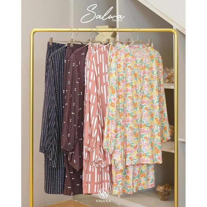 Salwa Set New By Vhiana One Set Lengan panjang Muslim Wanita BAHAN RAYON Baju Setelan Celana