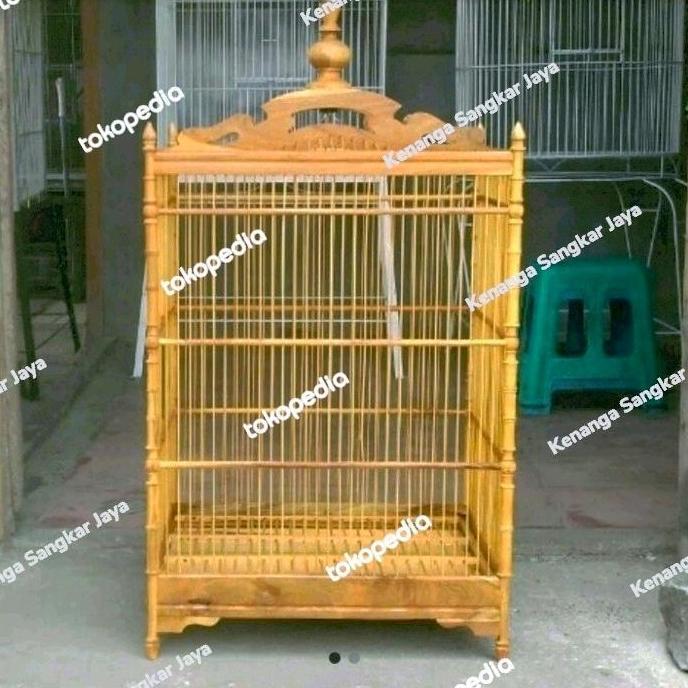TERMURAH - Kandang burung kotak pernisan kayu jati no 1 full set