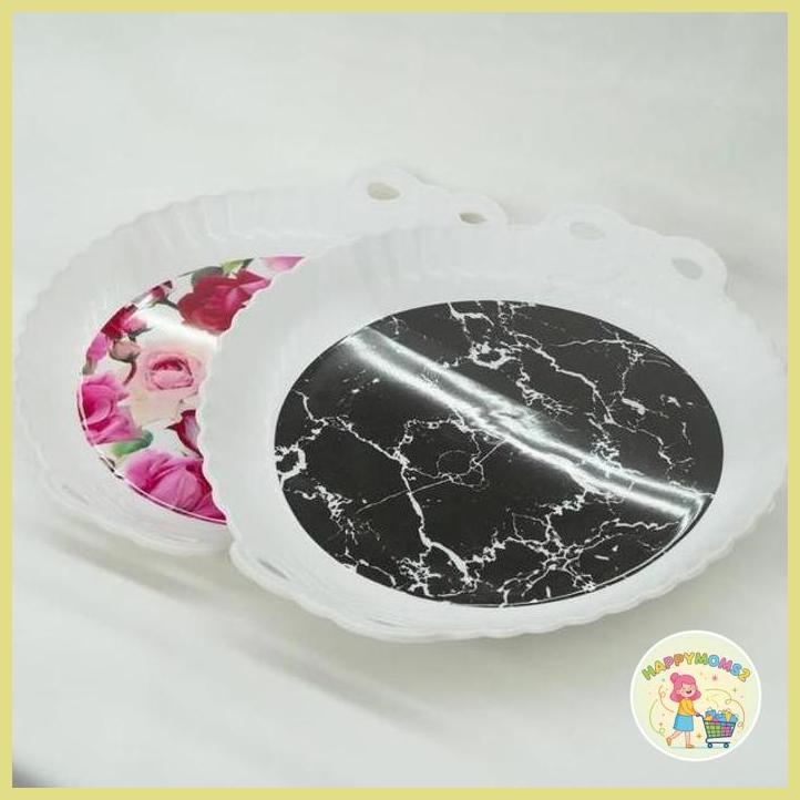 (HMOM2) BAKI PLASTIK PUTIH BULAT MOTIF BUNGA MARBLE ESTETIK NAMPAN BULAT 37 CM KESUKAAN BUNDA MAMA M