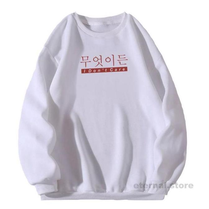 Sweater Crewneck Aesthetic Pria Wanita Sweatshirt Casual Unisex Baju Basic Cream  Fleece  Hitam  Lem