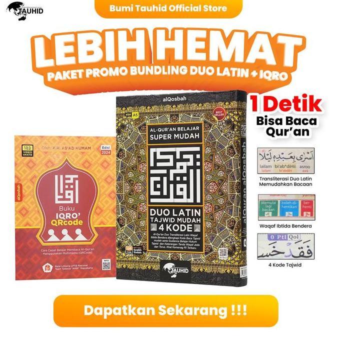 Promo Bundling Duo Latin 4 e A5 + Iqro QR - Mushaf Alquran Latin dan Terjemahan