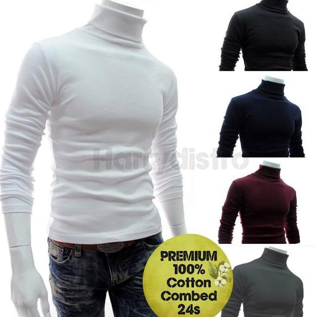 Kaos Polos Leher Turtlene Kaos Pria Korea Kaos Panjang Leher Tinggi
