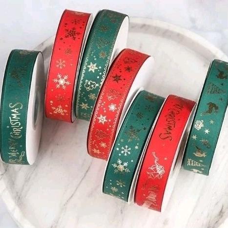 1 roll pita natal pita merry christmas ribbon 1 roll 45 meter 1 roll 22 meter Pita Kado natal pita b