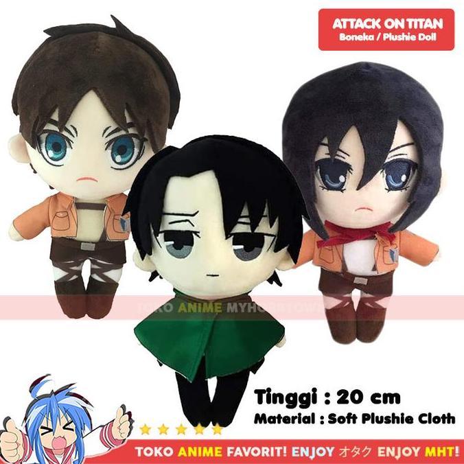 Boneka Attack On Titan AOT Levi Eren Mikasa Anime Plushie Doll