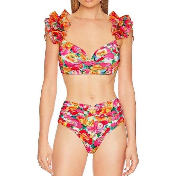 Hawai Flower Bustier Bikini Wanita / Baju Renang Wanita + Skirt Outer / Cover Up Bali / Korean Swimw