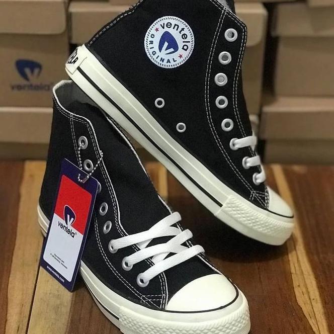 Sepatu Ventela 70S Etnic High Hitam Putih 100% Original