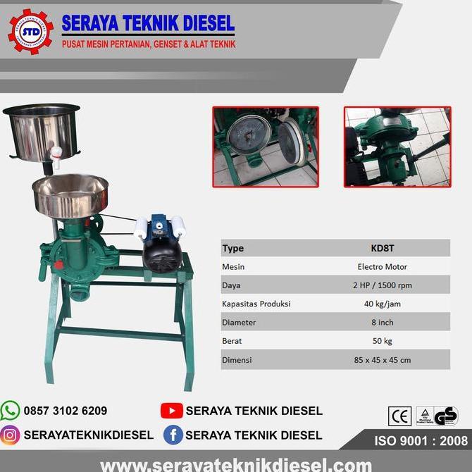 MESIN GILINGAN TAHU 8 inch SUDAH TERMASUK ELECTROMOTOR 2HP SIAP PAKAI