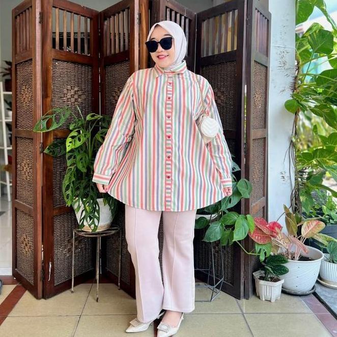Kemeja Jumbo Ld 130Cm Ld140Cm Kemeja Katun Atasan Wanita Nyaman Baju Lembut Atasan Muslim Rayon Katu