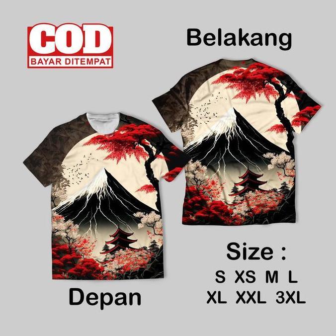 Kaos Fullprint Japanese Painting Art Keren | Kaos AOP Japanese Wallpaper Art depan belakang