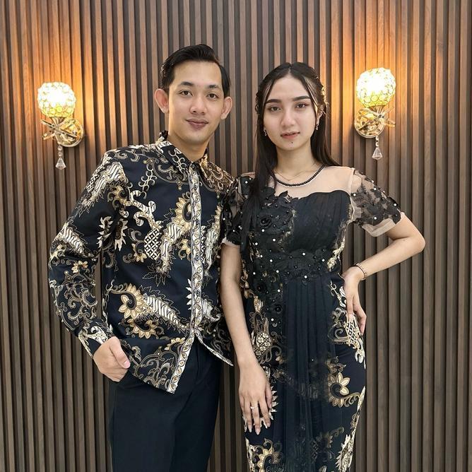 Batik Strech Kombinasi Brukat Tile Baju Batik Pesta Couple Dress Kondangan Pasangan Brokat Mewah Mot