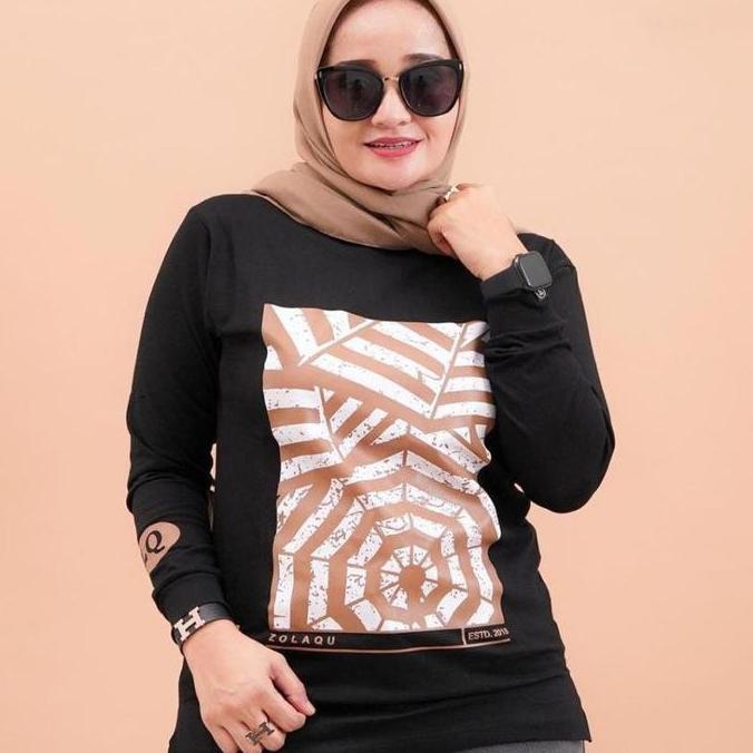 Zolaqu - Atasan Kaos Wanita Size Cotton Combed 20S Hitam Anhin