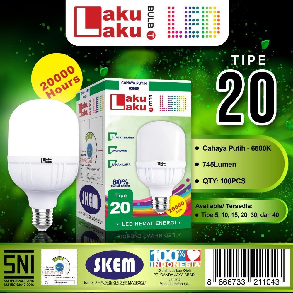 Lampu LED 20 watt paket 10pcs - bohlam LAKULAKU tipe 20 isi 10pcs - lampu lakulaku