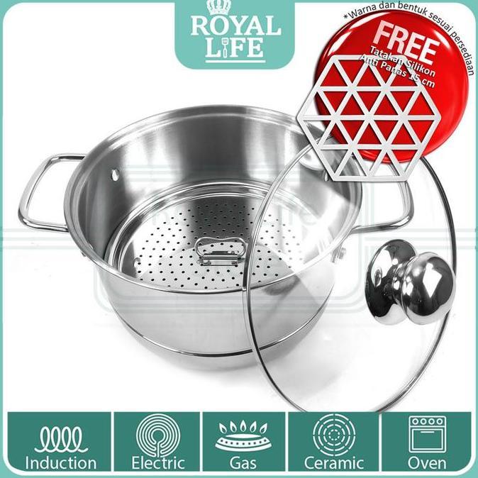 Royal Life Stainless Panci Kukus Dandang 22 cm / Steamer Kukusan 22 cm
