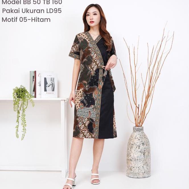 [Diva] Ld95-130 Dress Batik Modern Wanita Lengan Pendek Katun Stretch Premium Jumbo Bigsize