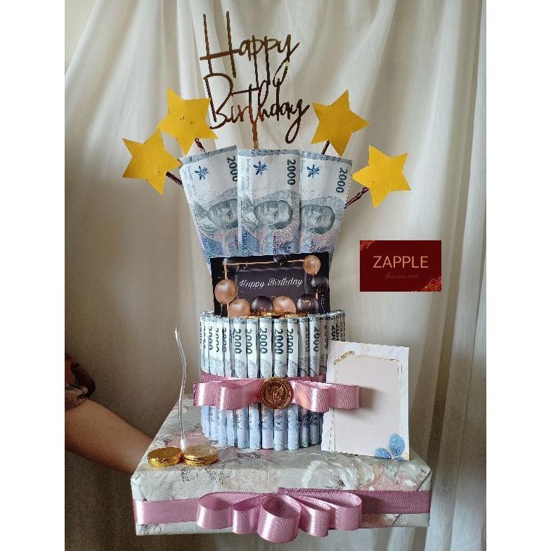 Dindaseller6 - Money Cake Uang Asli Pecahan 2000 Desain Simple Minimalis
