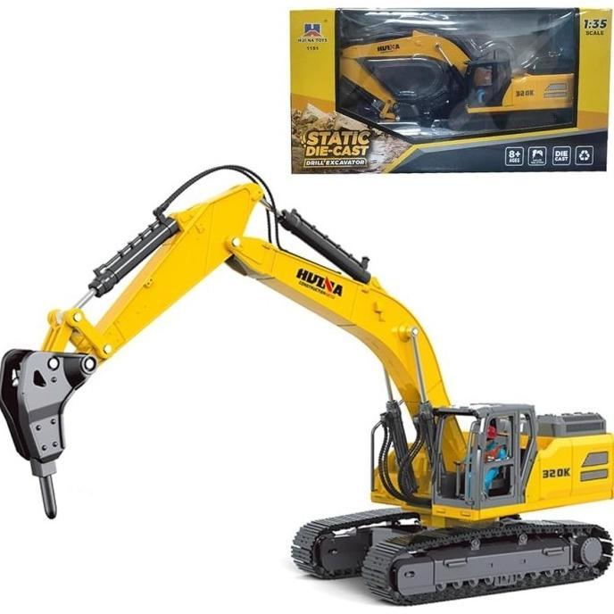 8garasbek - Huina Drill Excavator 1/35 Diecast Koleksi Mainan Bor Besi