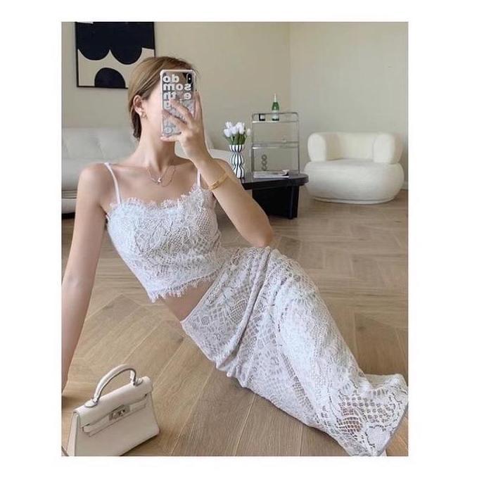 White Lace Crochet Set | Baju Pantai | Dress Pantai | Set Pantai