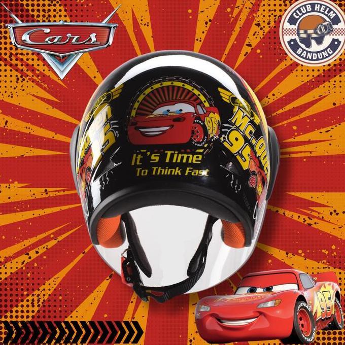 Helm Anak Junior Half Face Karakter Cars Mcqueen Hitam untuk Sepeda Motor Terlaris