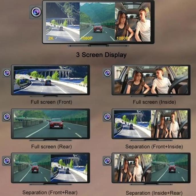 CAR DVR / DASHCAM 3 CAMERA 10.26" 4K  + GPS + WIFI, Support Android Auto, Apple Car Play & Mirrolink