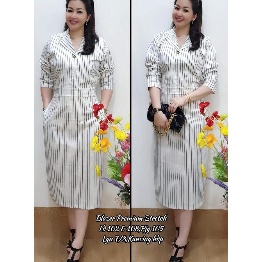 Dress Blazer Korea - Dress Salur - Bodycon Dress Korea - Dress Kancing Depan