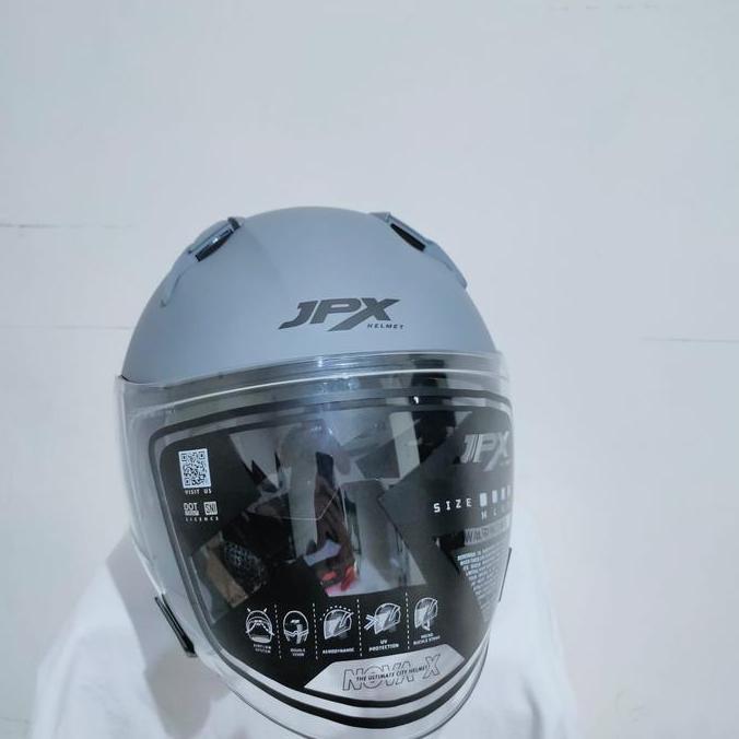 HELM JPX NOVA X SOLID DARK GREY DOFF DOUBLE VISOR HALF FACE Terlaris