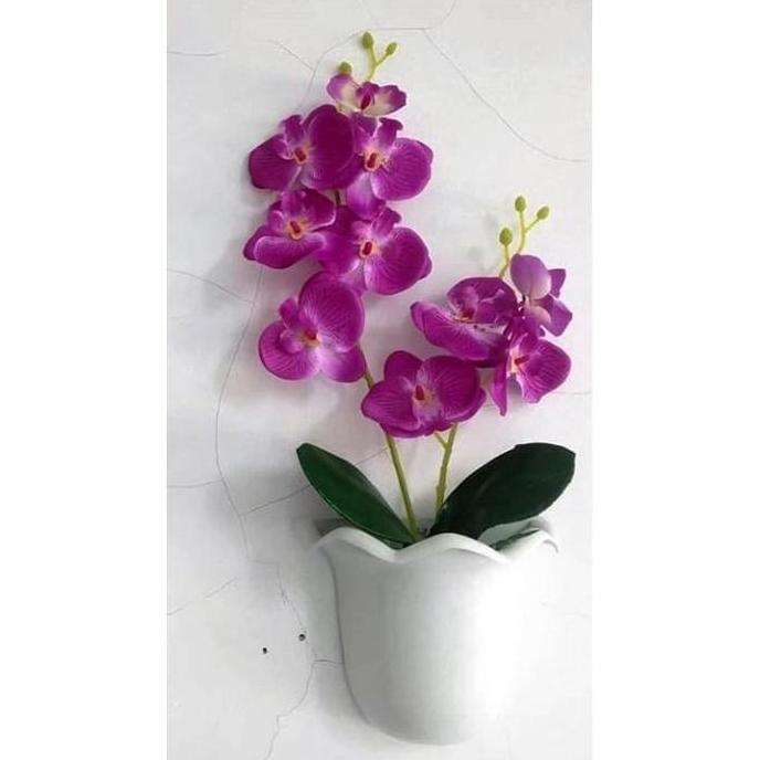 Promo Set Bunga Anggrek Hias Plastik Artificial Palsu Pot Tempel Dinding COD