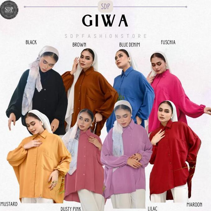 DE158 - Kemeja / Blouse Oversize Giwa Series Polos (asiani) Crinkle Formal Panjang Maroon