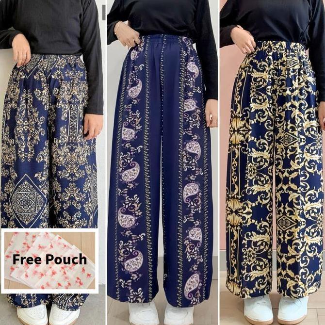 DF50 - Jual Celana Kulot Adem Hommy Free Pouch Motif Wanita Bahan Rayon Kulot Panjang Motif Adem Ray