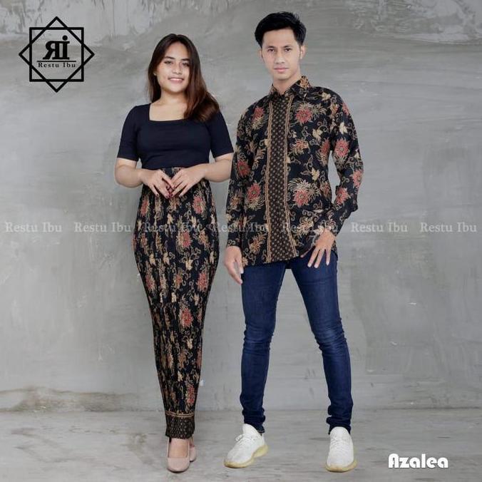 DS165 - Stelan Couple Kemeja Lengan Panjang Pria Dan Rok Plisket Wanita Motif Batik Cocok Untuk Acar