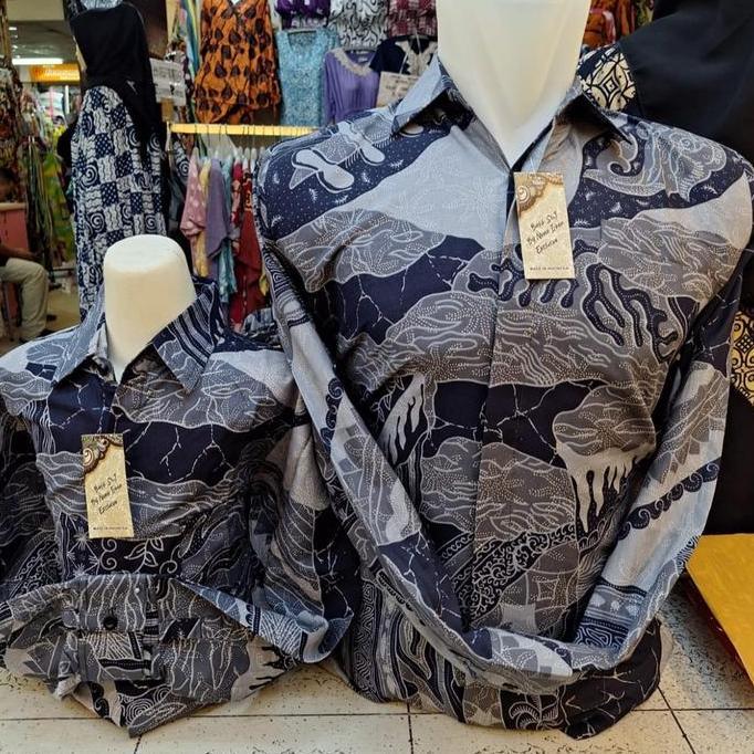 DN1 >> WADUH PARAH Abu Abu Gelap SIH Batik Couple Katun Ayah dan Anak Motif Kawung Flora Baju Batik 