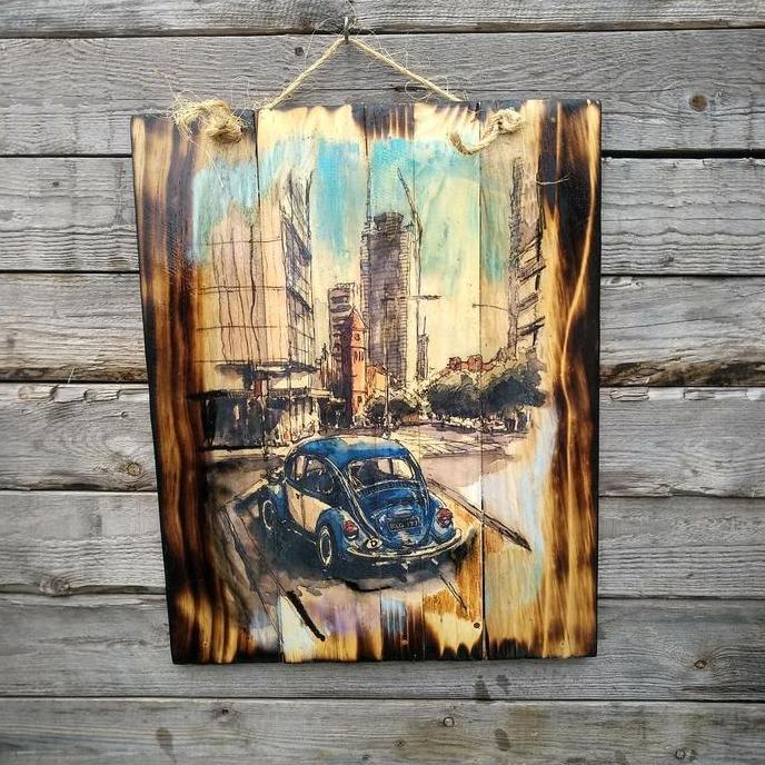 Hiasan Unik Lukisan VW Volkswagen Mobil Pajangan Kafe Resto Garasi