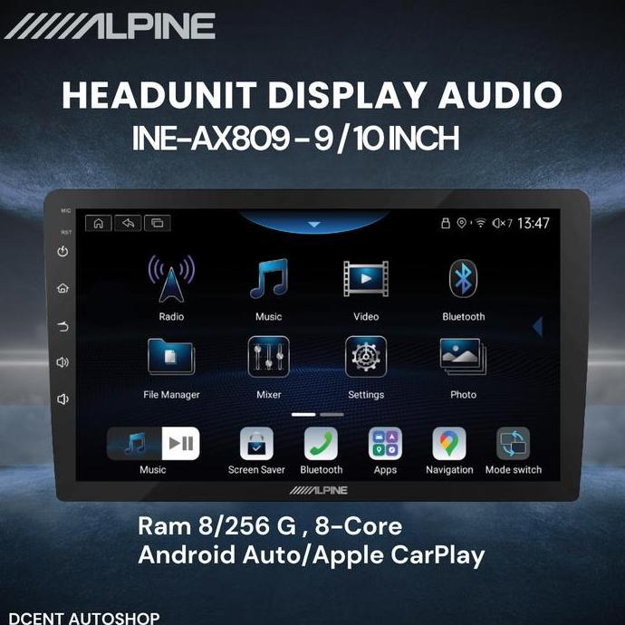 Headunit Android Mobil - Headunit Display INE-AX809 Alpine - 9 / 10 Inch - Ram 8 / Rom 256 - 8 Core 