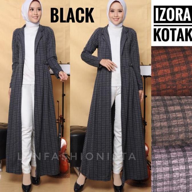 LONG CARDIGAN PANJANG WANITA MUSLIM/KARDIGAN MOTIF KOTAK OUTER WANITA LENGAN PANJANG/YUREZA Terlaris
