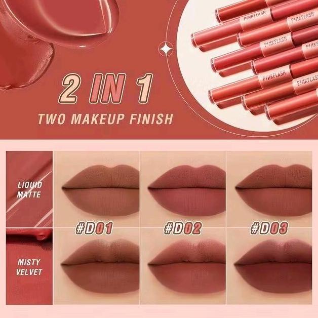 New- PINKFLASH Duo Lipgloss 2in1 Matte Lipstik