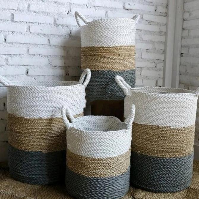 Size L Keranjang anyam Grey natural/ Keranjang Laundry/keranjang anyam