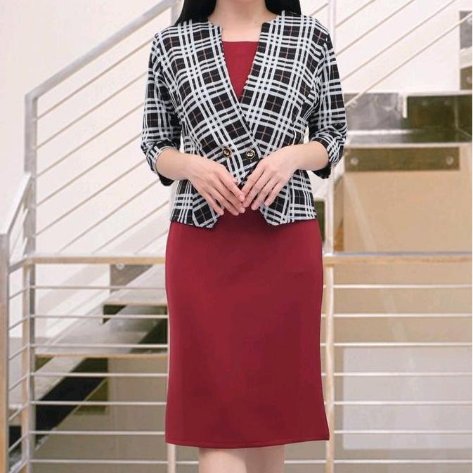 Dress Blazer Kotak2 / Set Blazer Scuba  Premium 9757