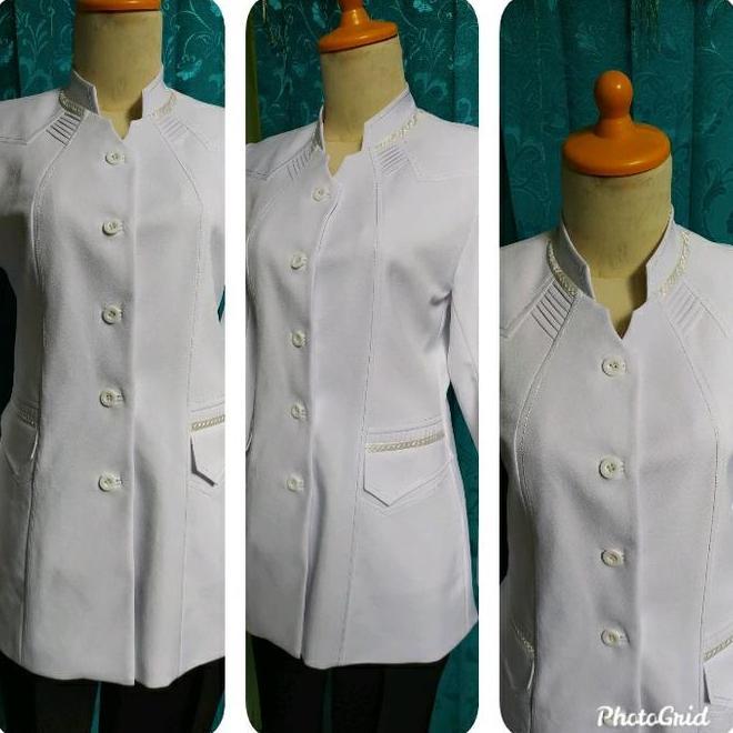 Atasan Saja  Baju Blazer Seragam Dinas Waskat Pemda Pns Guru Pdh Warna Putih Polos List Hitam  Kode 