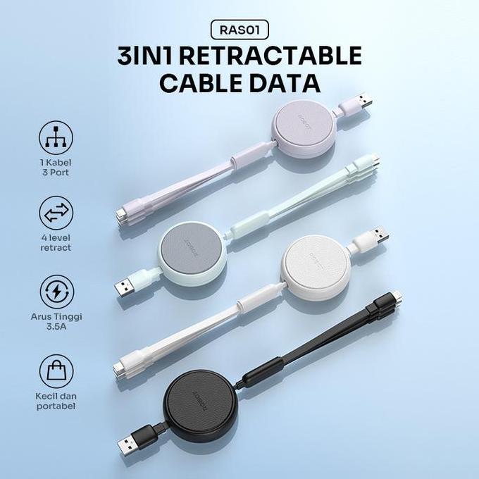 Toko_Karangjaya - Robot Ras1 Kabel Data 3In1 Retractable 3.5A | Garansi 1 Tahun