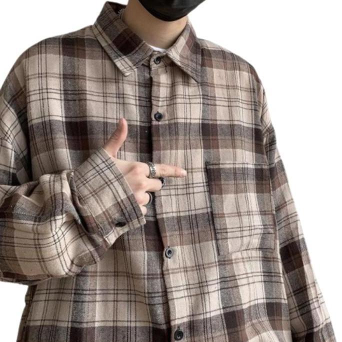 Kemeja Flanel Jumbo Pria Wanita Lengan Panjang XXL XXL 4XL