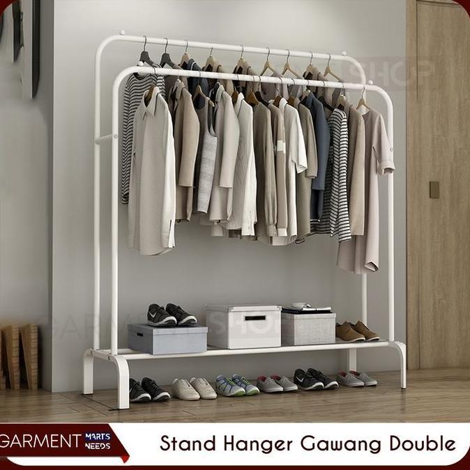 Stand Hanger Gawang Besi Double Kuat Putih Hitam Butik Bazar Display Gawangan