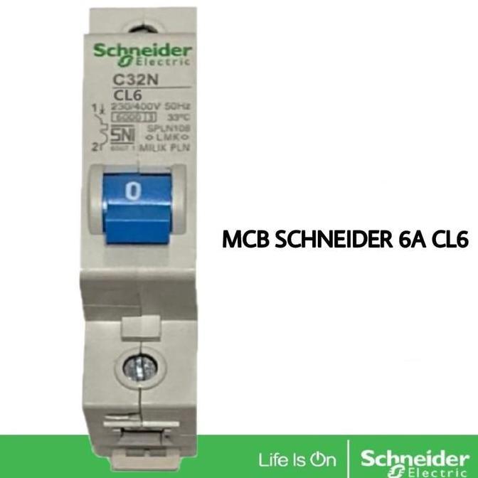 MCB SCHNEIDER 6 AMPERE 6A CL6 C32N  BIRU SPLN PLN BENSER 1300W 1300WATT PEMUTUS ARUS KWH LISTRIK Min