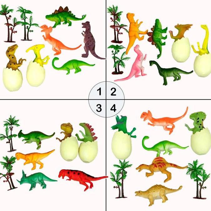 Set Dinosaurus Karet dan Telur Menetas Mainan Miniatur Dino
