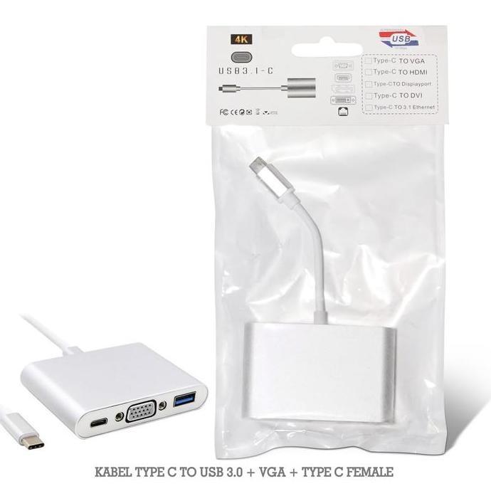 Type C Male to USB 3.0 + VGA (Female) + Type C (Female)