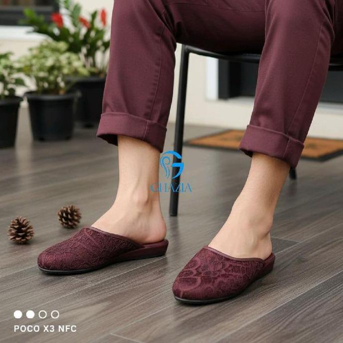 GHAZIA - 109 Sendal Pengantin Cowok Brukat Premium Polos heels lamaran sepatu pantofel