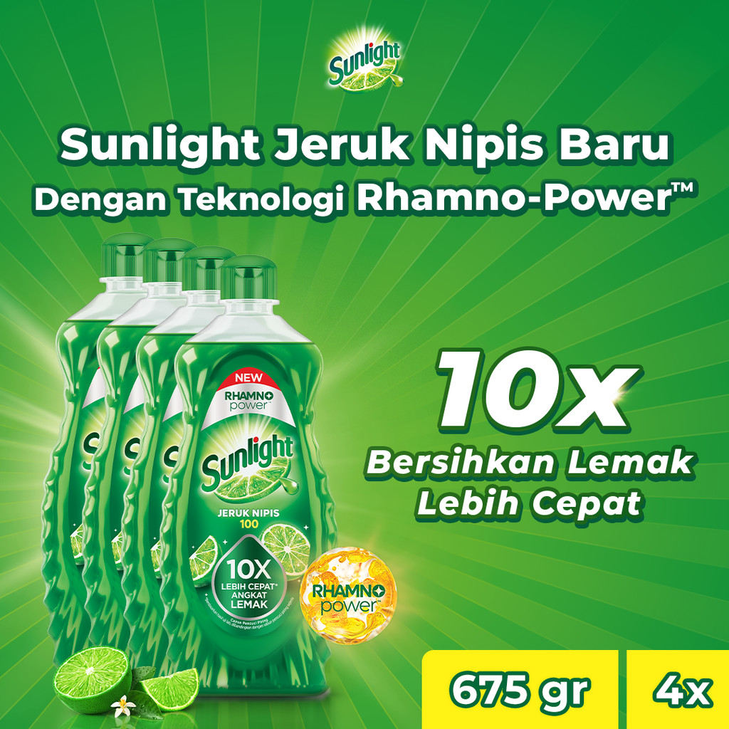 [BARU] Sunlight Jeruk Nipis Botol 675g - 10x bersihkan lemak lebih cepat x4